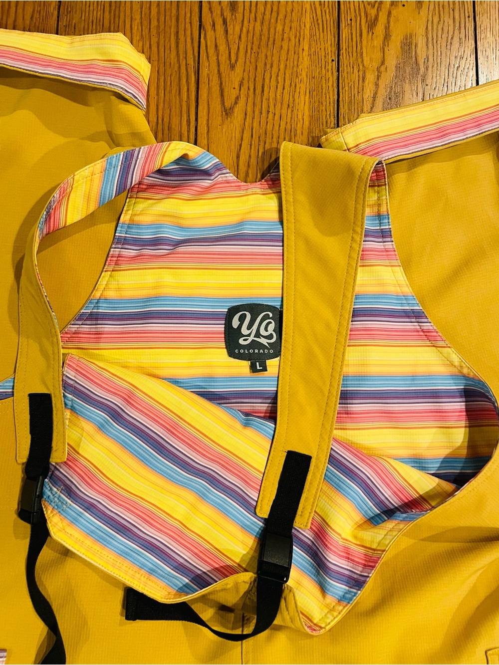 YoColorado Serape All Day Overalls, size large, golden sunset color - Picture 7 of 12
